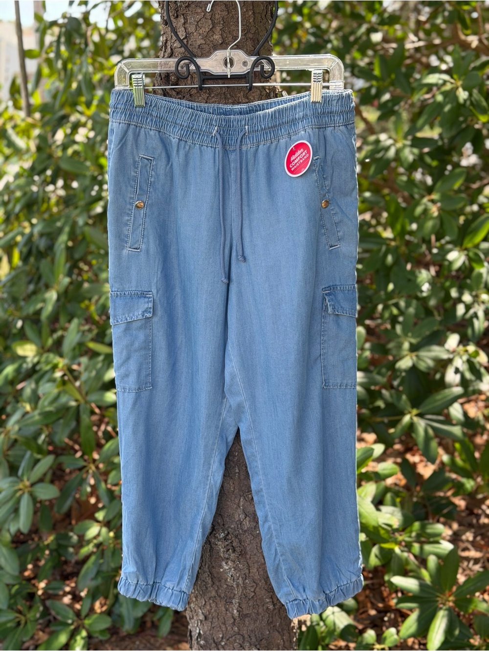 Light Blue Cargo Jogger Pants for Women - Casual Drawstring Track Pants-pockets